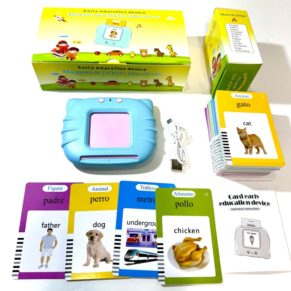 Bilingual Flash Card for Kids Battery Unisex Spanish English 224 Pictures